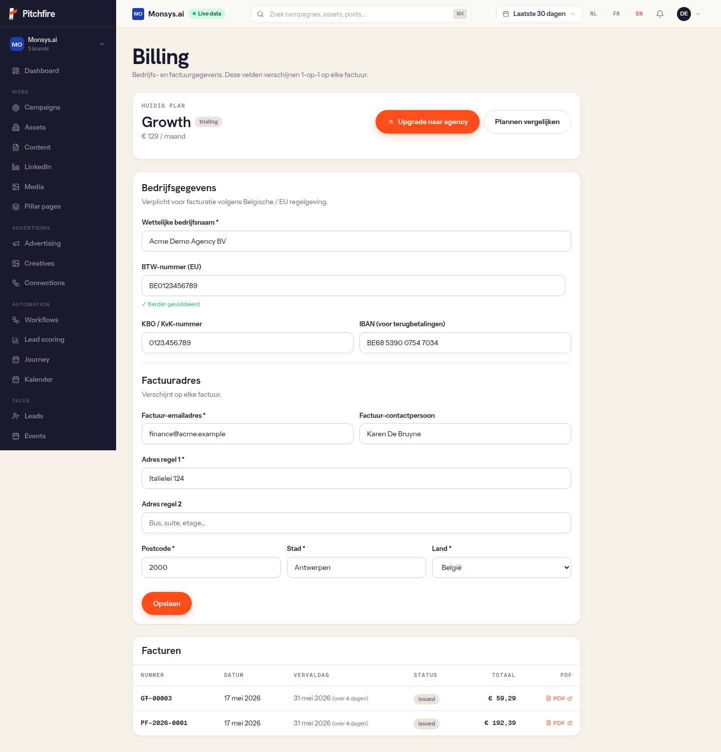 Billing-details pagina